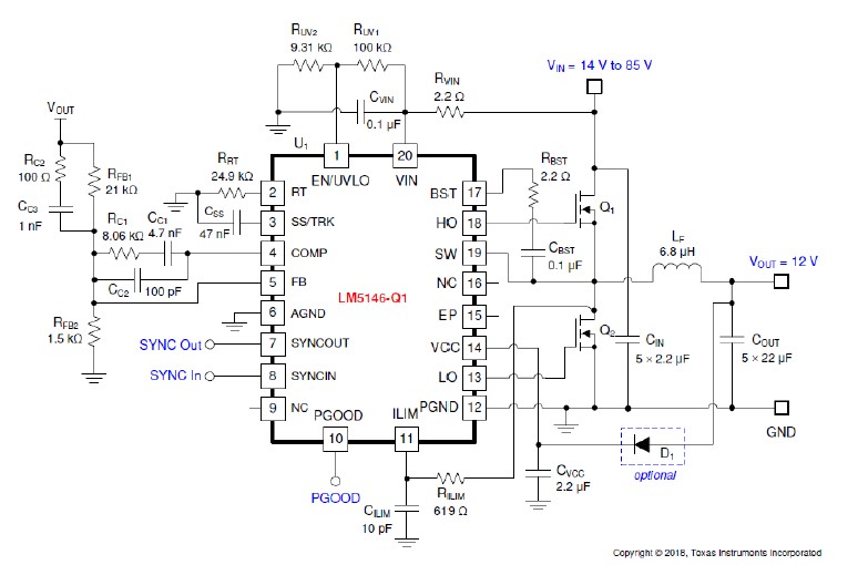 LM5146 application circuit schematic