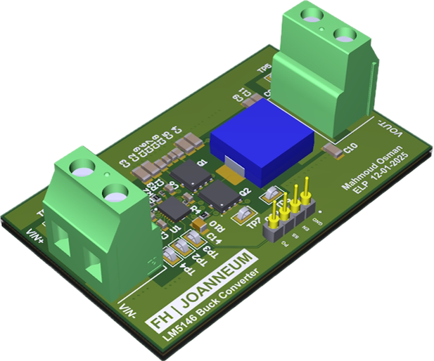 3D render of the buck converter PCB